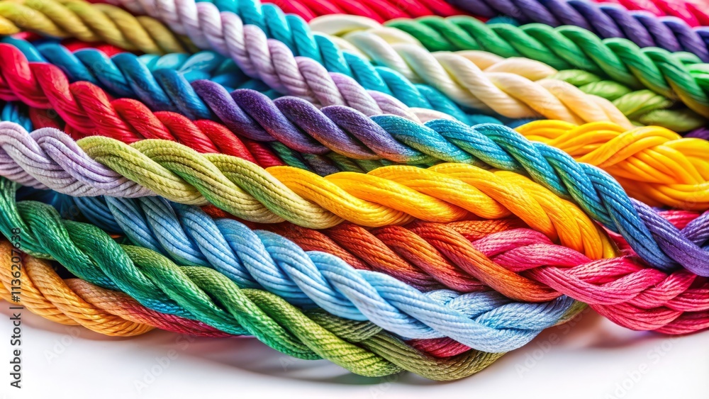 Night Photography of Braided Colorful Ropes on White Background Symbolizing Unity and Diversity, Perfect for Illustrating Teamwork, Cooperation, and Connection in Visual Projects Night Photography of Braided Colorful Ropes on White Background Symbolizing Unity and Diversity, Perfect for Illustrating Teamwork, Cooperation, and Connection in Visual Projects