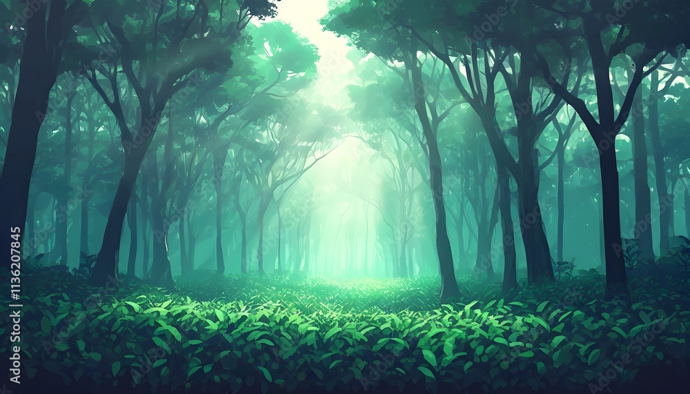 Naklejka premium misty forest in the morning
