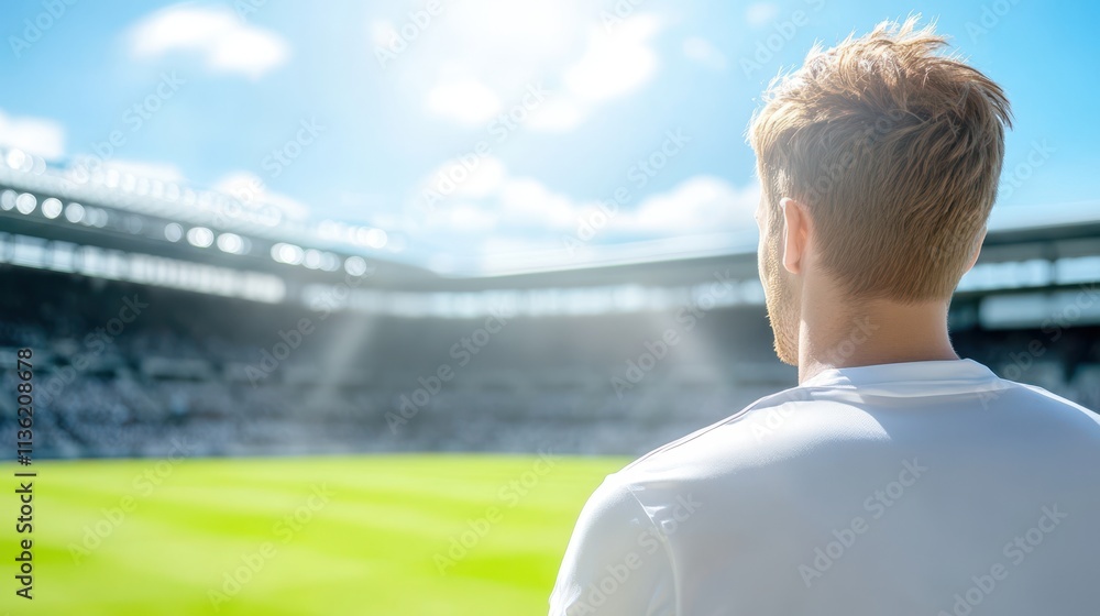 Fototapeta premium Derby County Fan Gazes at the Empty Stadium in Anticipation of Game Day