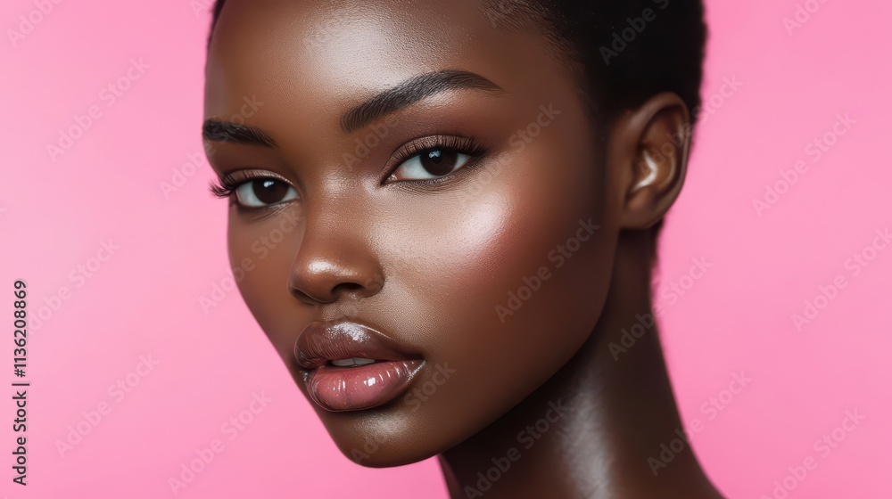 Glowing Beauty Against a Pink Background Glowing Beauty Against a Pink Background