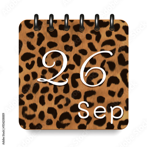 September. Leopard print calendar daily icon. White letters. Date day week Sunday, Monday, Tuesday, Wednesday, Thursday, Friday, Saturday.