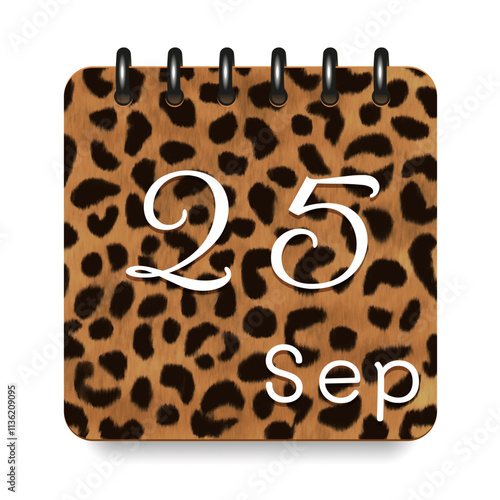 September. Leopard print calendar daily icon. White letters. Date day week Sunday, Monday, Tuesday, Wednesday, Thursday, Friday, Saturday.