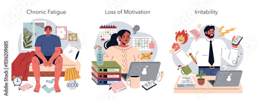 Burnout Signs. Flat Vector Illustration