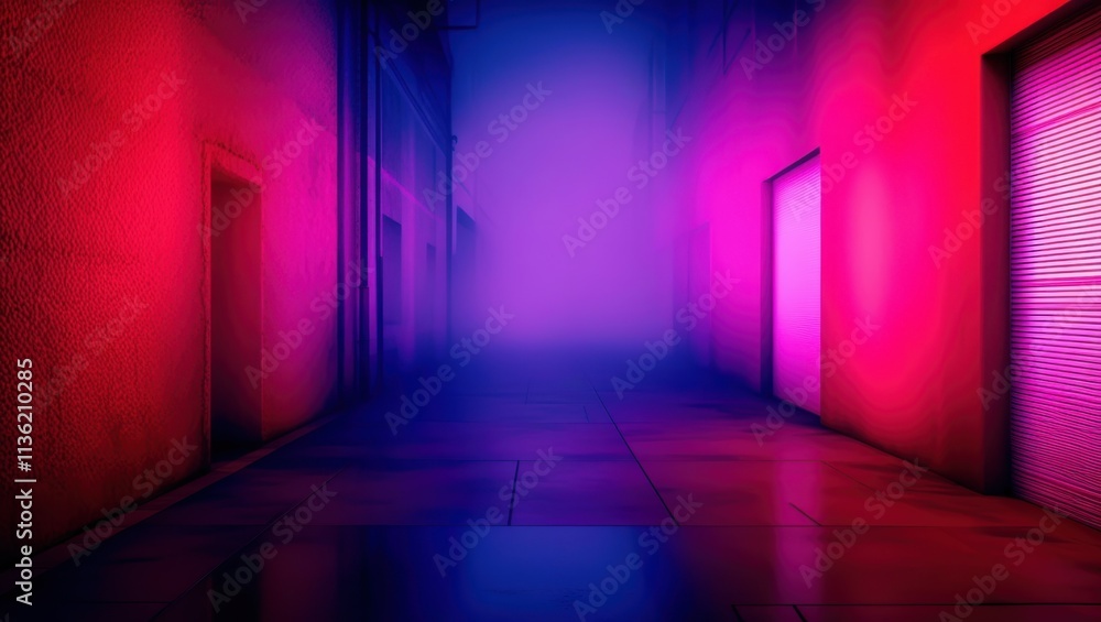 Cyberpunk alley, neon lighting, pink and purple hues, foggy atmosphere, reflective wet ground, urban dystopia, dark corridor, glowing vertical light, moody ambiance, futuristic cityscape, cinematic co Cyberpunk alley, neon lighting, pink and purple hues, foggy atmosphere, reflective wet ground, urban dystopia, dark corridor, glowing vertical light, moody ambiance, futuristic cityscape, cinematic co