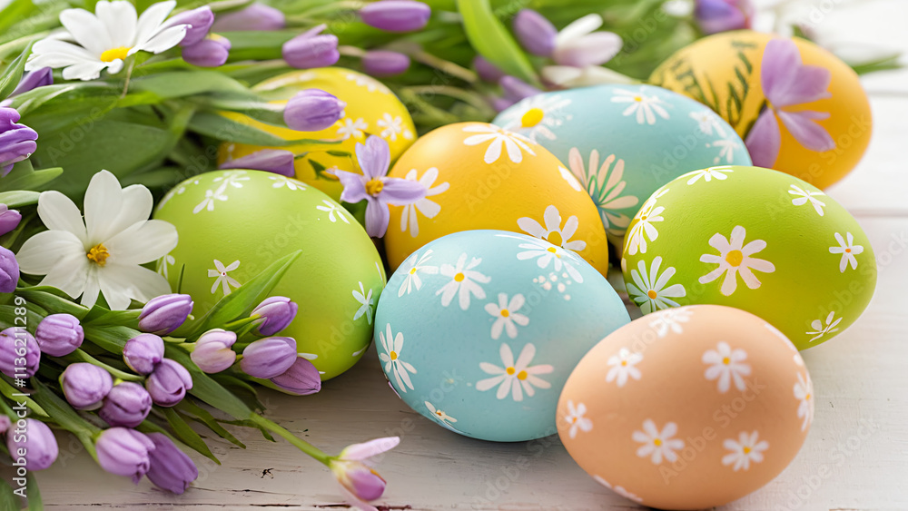 Fototapeta premium easter eggs with flowers