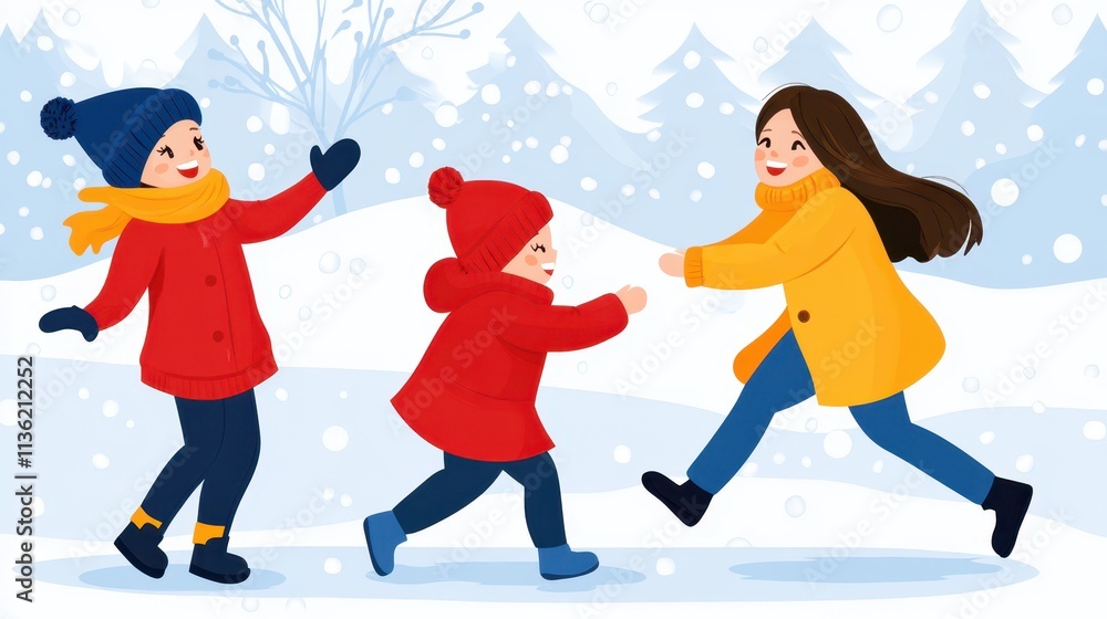 Joyful Winter Adventures on a Snowy Day With Family in a Beautiful Landscape Joyful Winter Adventures on a Snowy Day With Family in a Beautiful Landscape