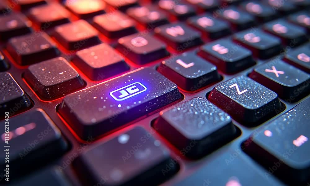 Close-up of a backlit keyboard key with a sleek design. Close-up of a backlit keyboard key with a sleek design.
