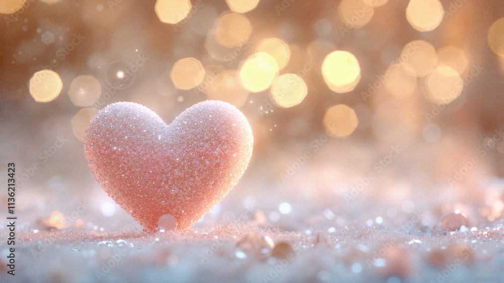 A pink heart shines amid dreamy lights, creating a romantic atmosphere A pink heart shines amid dreamy lights, creating a romantic atmosphere