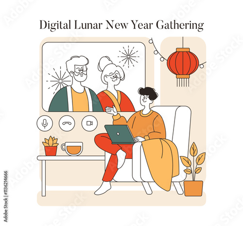 Lunar New Year. Flat Vector Illustration