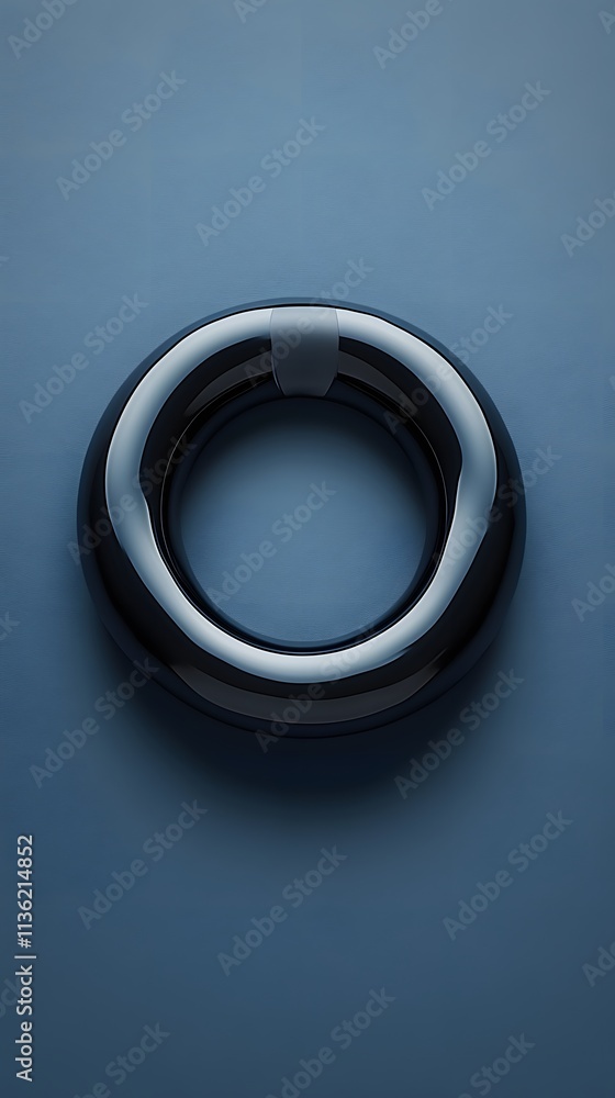 A sleek, glossy black ring on a smooth blue surface, suggesting elegance and modern design. A sleek, glossy black ring on a smooth blue surface, suggesting elegance and modern design.