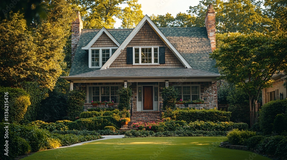 custom made wallpaper toronto digitalCharming suburban house with landscaped garden and trees in background