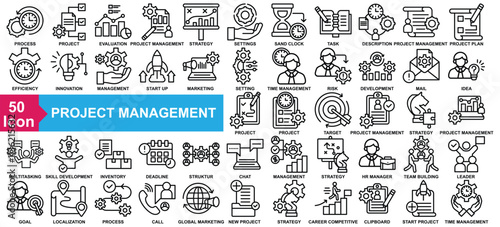 Project Management Icon Collection Line Style