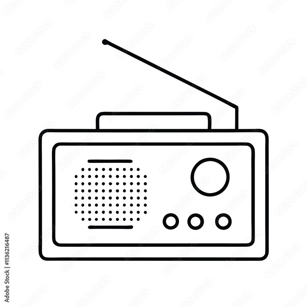 a black and white line drawing of an old-fashioned radio a black and white line drawing of an old-fashioned radio