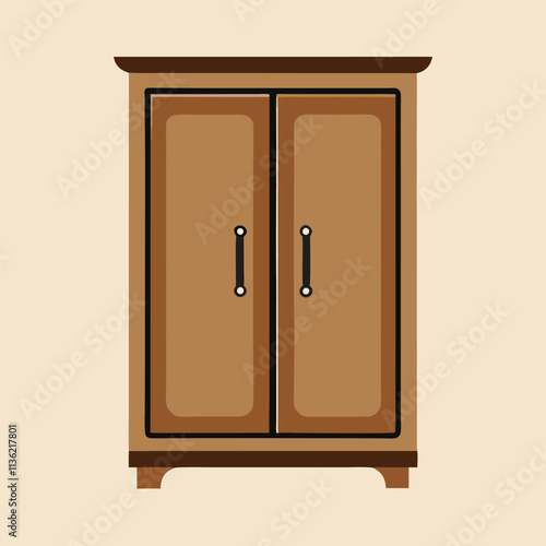 a simple illustration of a wooden cabinet with two doors