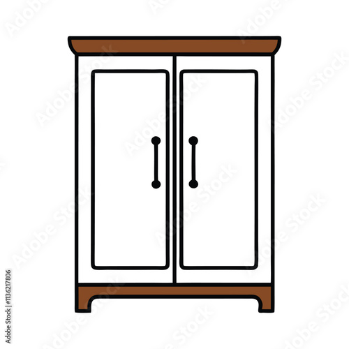 a simple illustration of a wooden cabinet with two doors