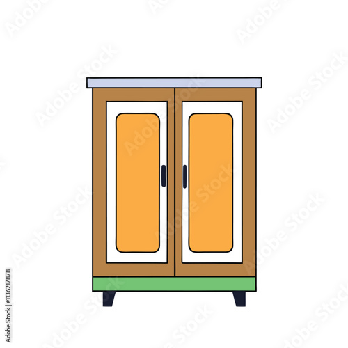 a simple illustration of a wooden cabinet with two doors