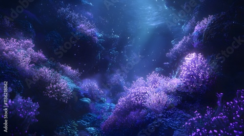 Ethereal Bioluminescent Coral Garden Under Water with Intricate Glow