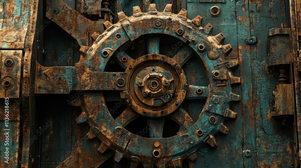 old, corroded gear with rich textures, perfect for illustrating vintage machinery and industrial themes old, corroded gear with rich textures, perfect for illustrating vintage machinery and industrial themes