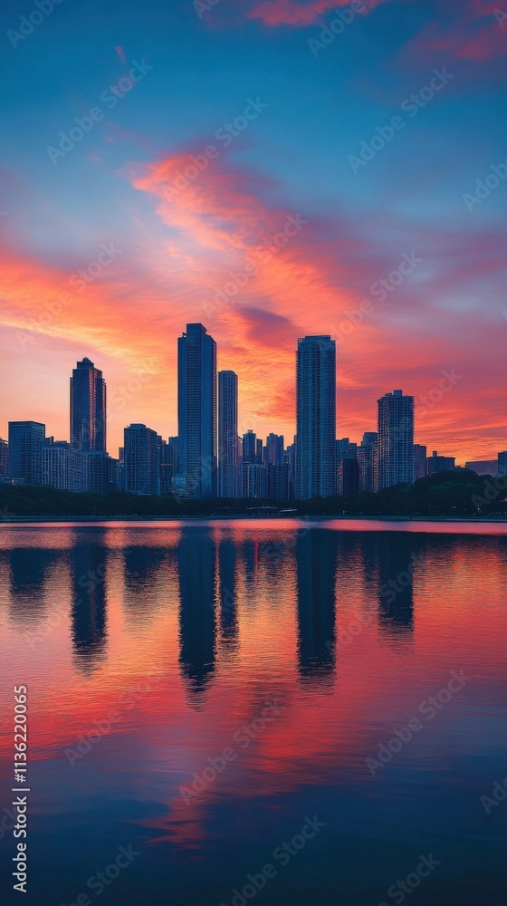 reflections of city skyline on calm water at sunset, vibrant and serene, focus on urban beauty reflections of city skyline on calm water at sunset, vibrant and serene, focus on urban beauty