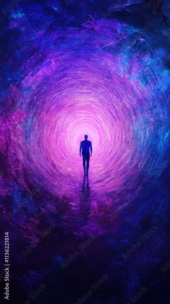 silhouette of a figure at the end of a glowing tunnel, symbolic of hope and journey, cinematic textured composition silhouette of a figure at the end of a glowing tunnel, symbolic of hope and journey, cinematic textured composition
