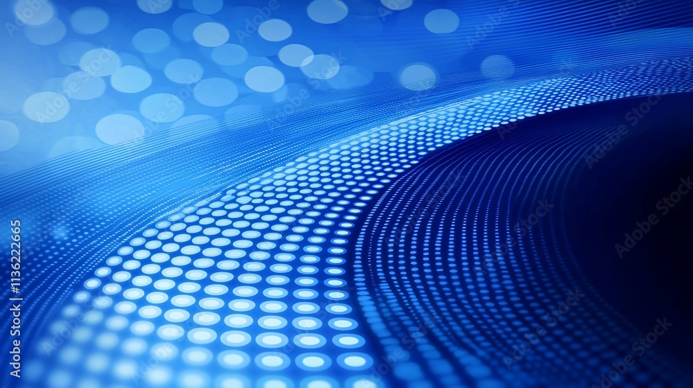 Fototapeta premium Abstract blue wave background with glowing dots.