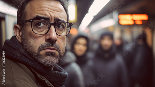 Sad young man in subway