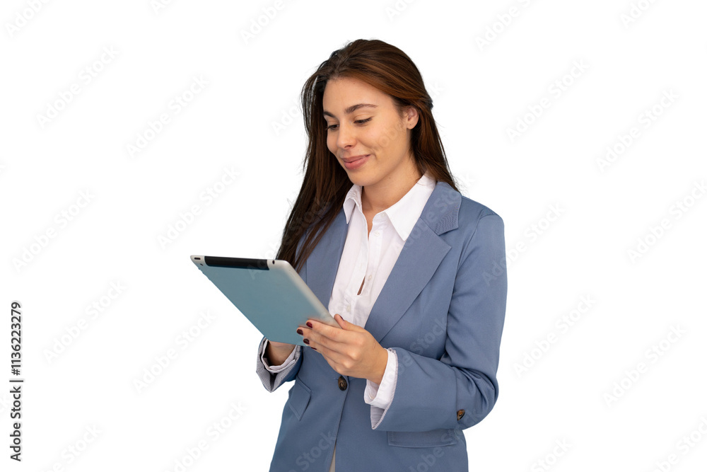 Stylish young businesswoman interacting with a tablet Stylish young businesswoman interacting with a tablet