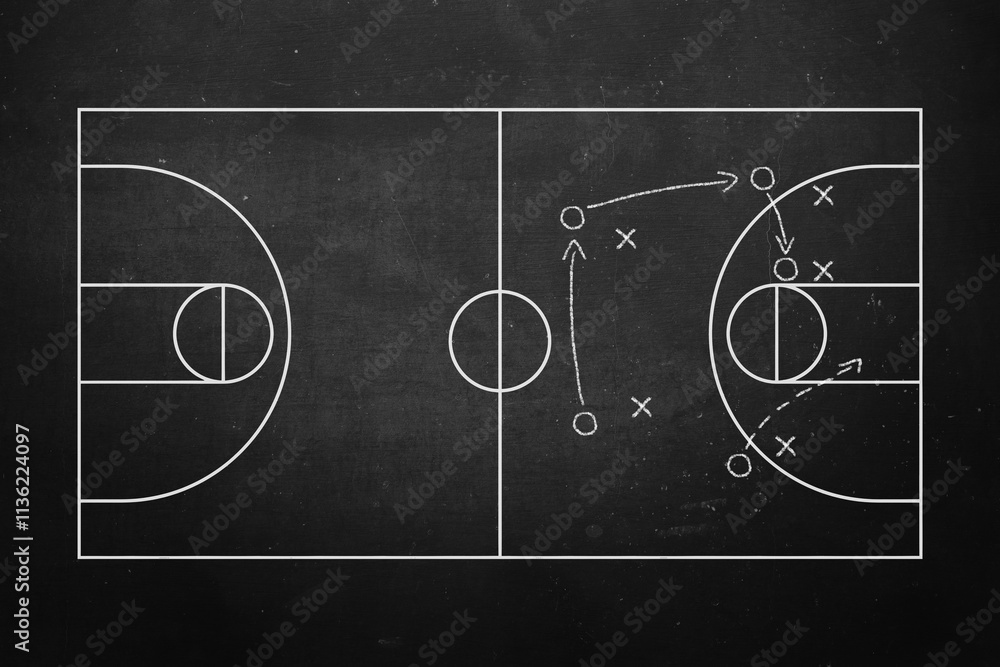 Fototapeta premium Drawn scheme of basketball game on blackboard