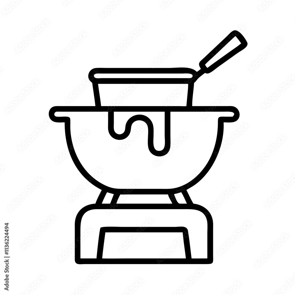 chocolate fondue pot icon, chocolate day line art, chocolate icon - simple black line art icon of chocolate fondue pot, for chocolate day celebrations. chocolate vector art. chocolate fondue pot icon, chocolate day line art, chocolate icon - simple black line art icon of chocolate fondue pot, for chocolate day celebrations. chocolate vector art.