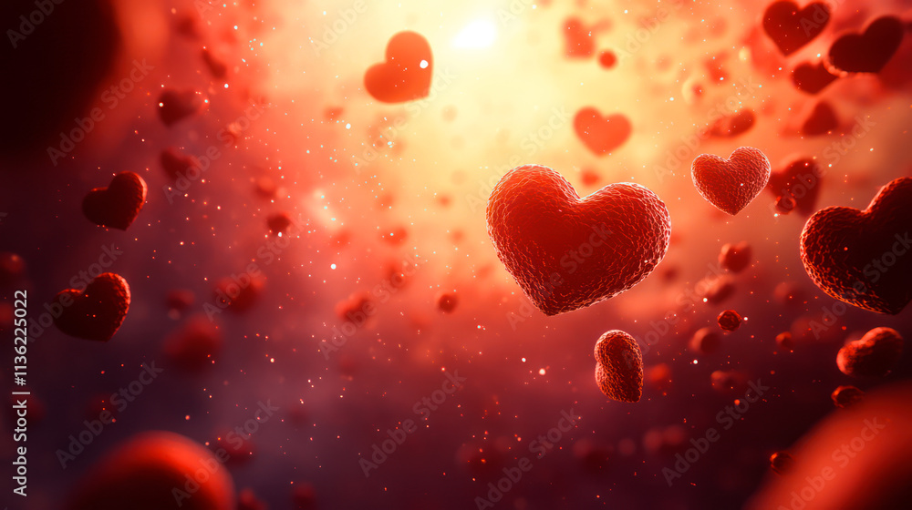 Red blood cells, erythrocytes in shape of hearts - love is in our veins Red blood cells, erythrocytes in shape of hearts - love is in our veins