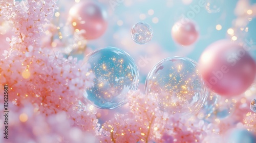 Pastellkugeln und Blüten im glitzernden Licht