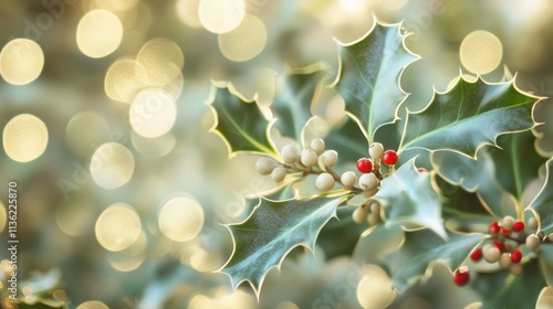 Grünes Stechpalmenblatt mit sanftem Bokeh