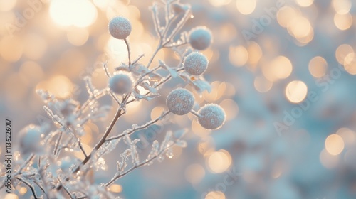 Frostige Zweige im goldenen Sonnenlicht
