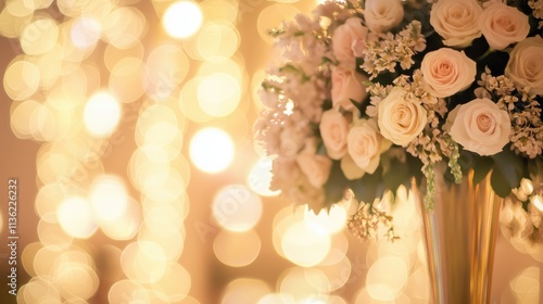 Blumenarrangement mit goldenen Lichteffekten