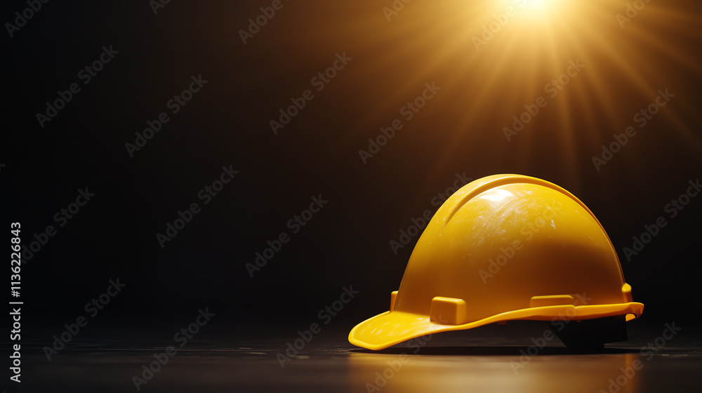 A yellow hard hat sits under dramatic lighting, symbolizing safety in construction. A yellow hard hat sits under dramatic lighting, symbolizing safety in construction.