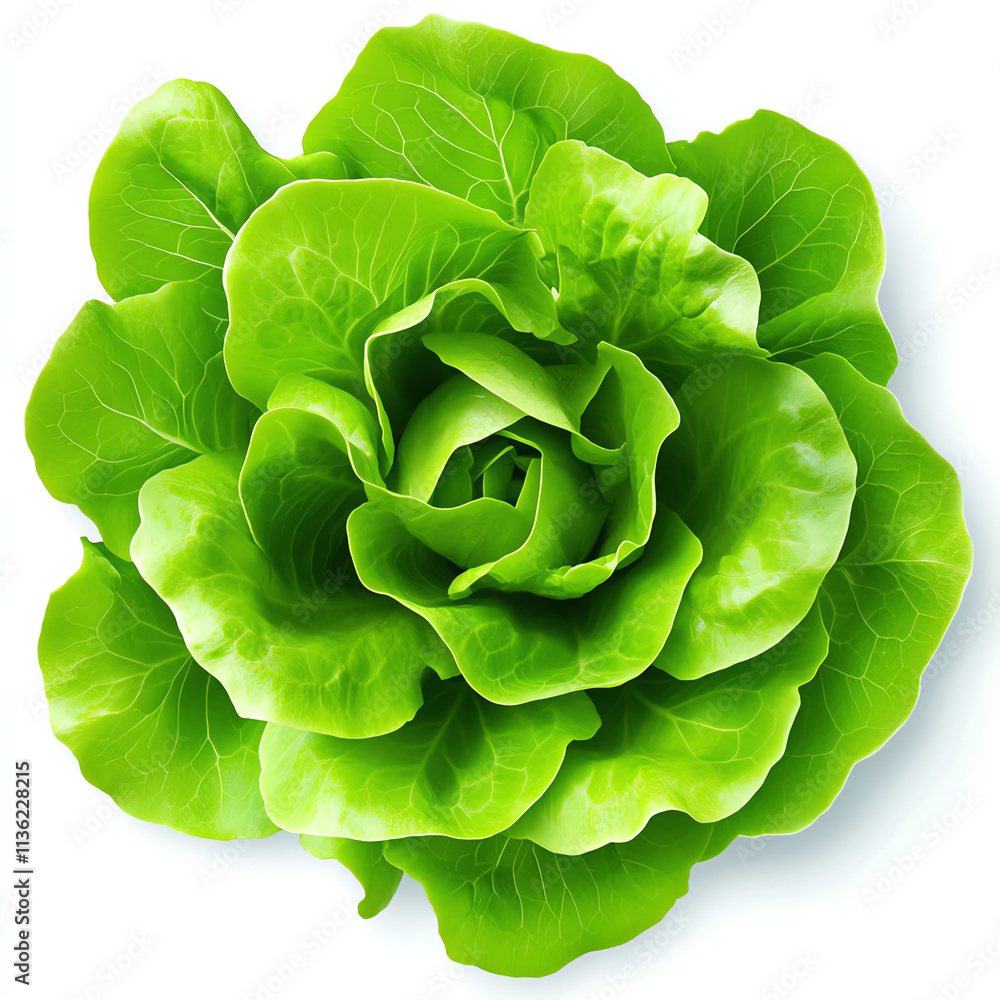 Fototapeta premium Fresh green lettuce with vibrant leaves, perfect for salads and healthy dishes.