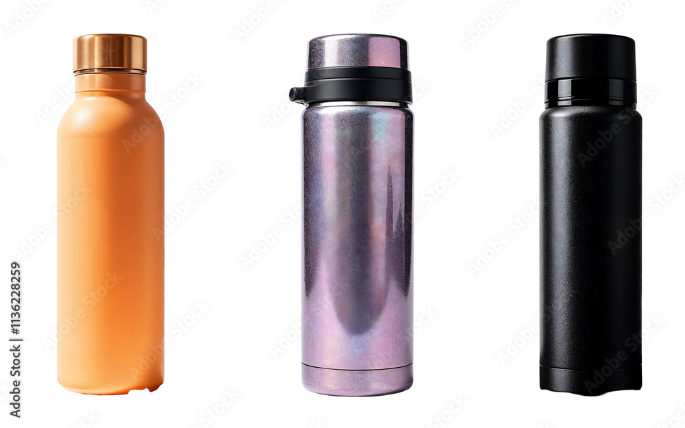 Set of various Thermos isolated on transparent background. Set of various Thermos isolated on transparent background.