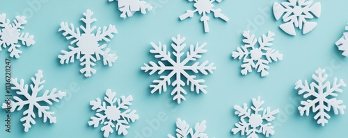 Festive White Snowflakes on Blue Background Winter Christmas New Year