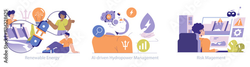 Hydropower. Flat Vector Illustration