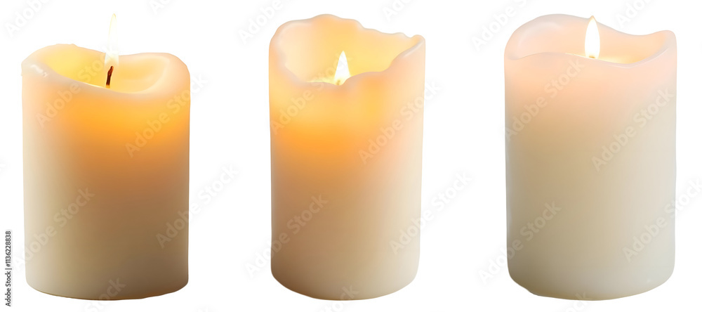 Set of various wax candles isolated on transparent background. Set of various wax candles isolated on transparent background.