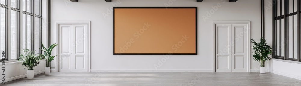 Modern Orange Corkboard in Bright White Hallway Interior Modern Orange Corkboard in Bright White Hallway Interior