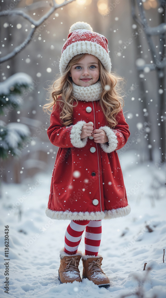 Little girl in the snowy forest Little girl in the snowy forest