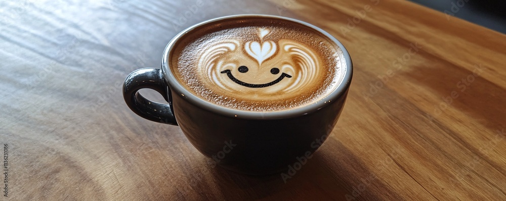 Latte art creating a smiley face in coffee cup Latte art creating a smiley face in coffee cup