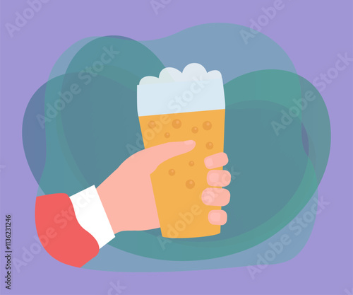 Hand of cartoon person holding glass of beer. Character with alcoholic drink or beverage flat vector illustration. Alcohol, addiction, health concept for banner, website design or landing web page