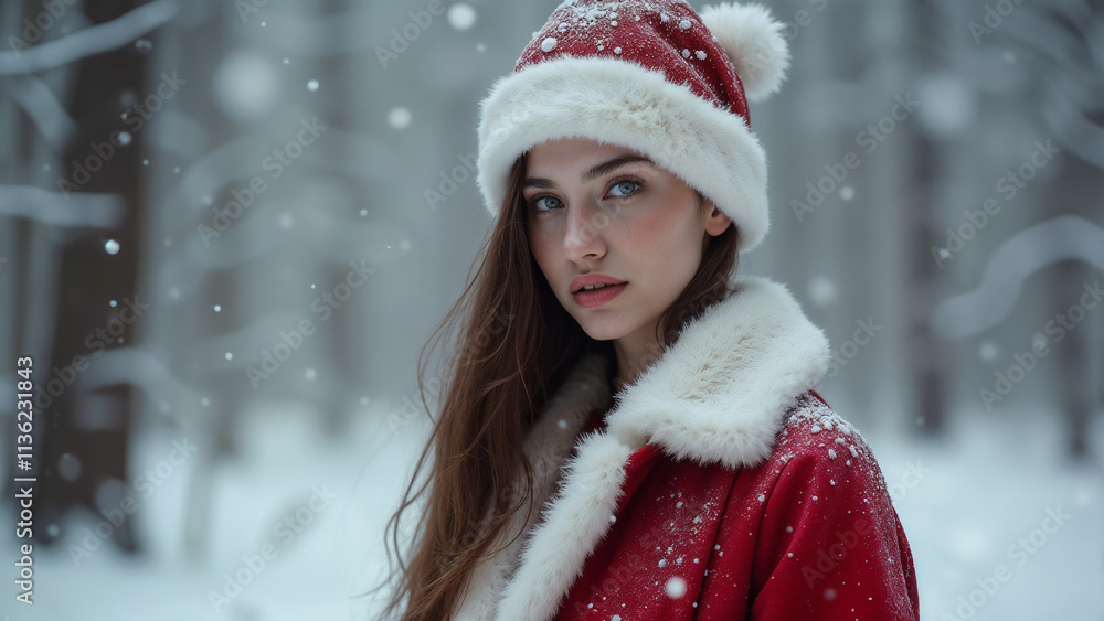 Sexy Snow Maiden against the backdrop of a winter snowy forest Sexy Snow Maiden against the backdrop of a winter snowy forest