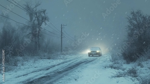 Snowy Blizzard Scene with L...