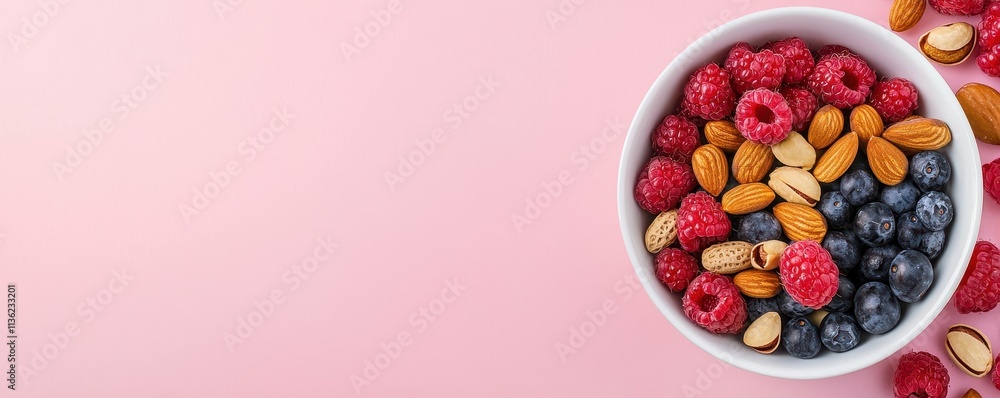 Healthy Breakfast Raspberries Blueberries Almonds Pistachios Healthy Breakfast Raspberries Blueberries Almonds Pistachios