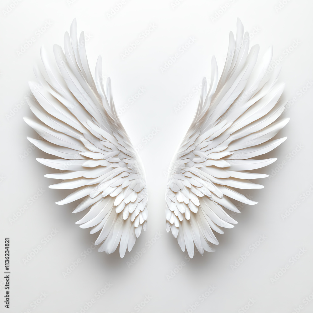 Fototapeta premium Elegant white wings symbolize freedom and aspiration in serene design.