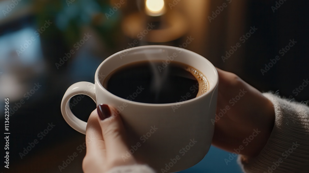 Close-up of a person holding a cup of coffee during an informal business chat Close-up of a person holding a cup of coffee during an informal business chat