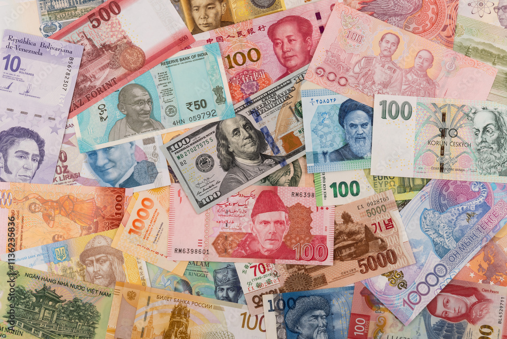 Many banknotes from different countries of the world of different denominations Many banknotes from different countries of the world of different denominations